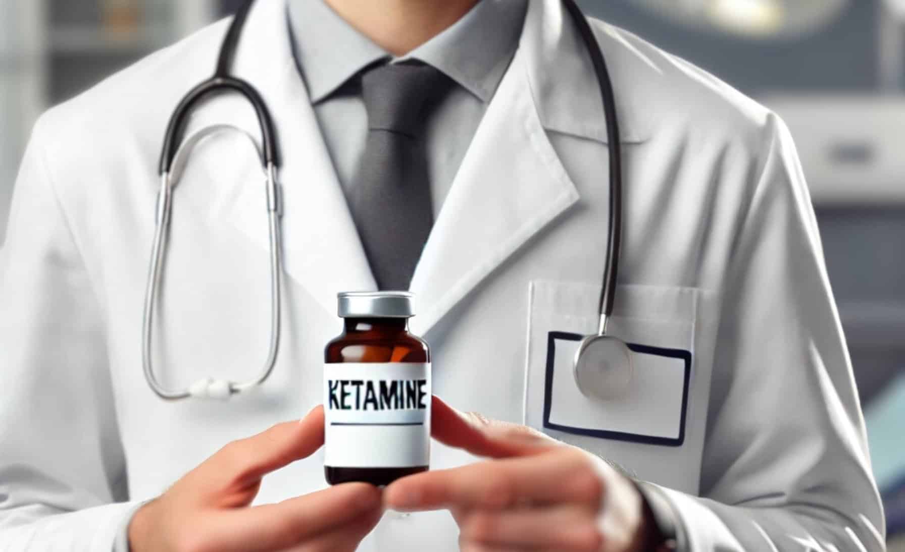 ai generated image of a doctor holding a bottle of ketamine in his hands