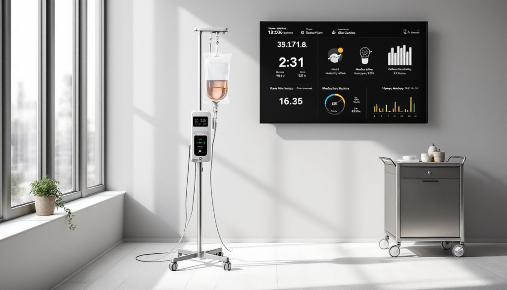 A mobile IV infusion service setup in a home environment.