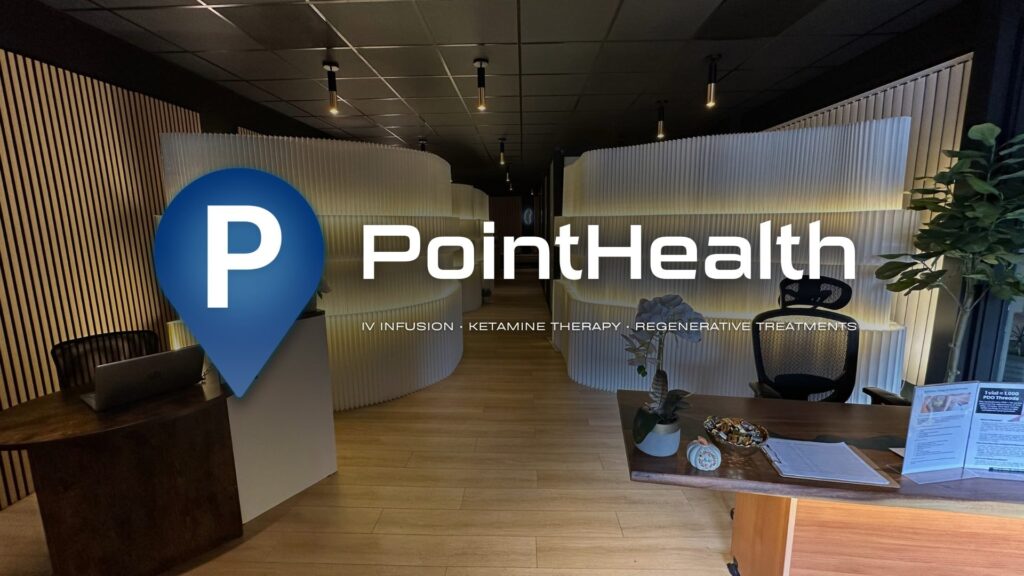 Image of the PointHealth Logo overlayed on a picture of the PointHealth Front Office in Encino, CA