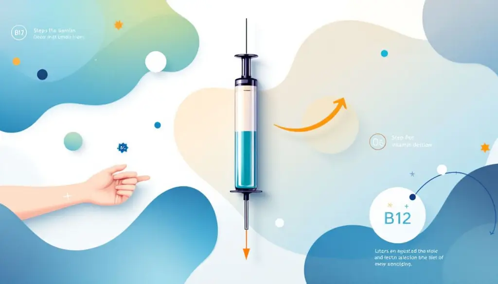 An infographic illustrating the steps of administering B12 vitamin shots.