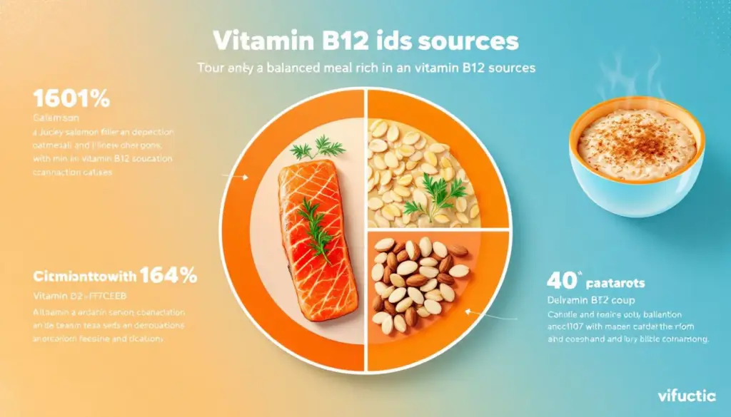 A balanced meal rich in vitamin B12 sources.