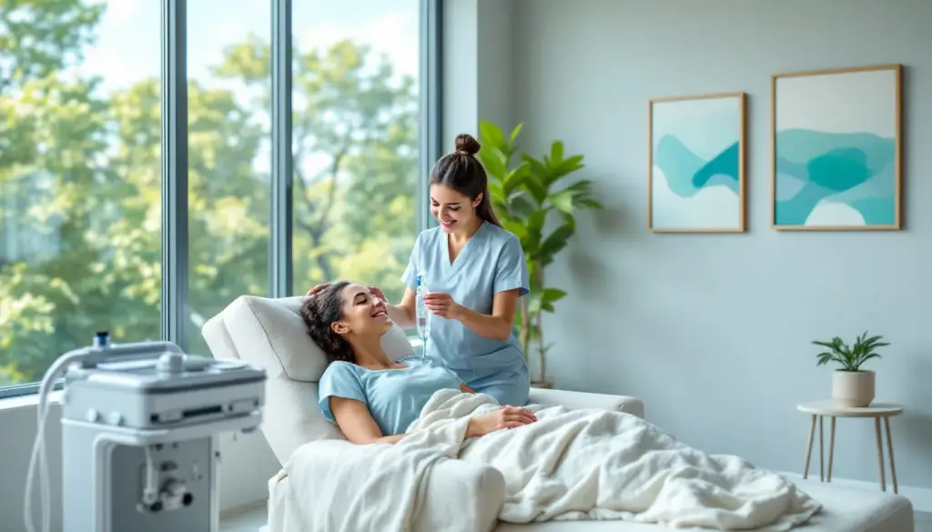 A patient receiving IV therapy for wellness boost.