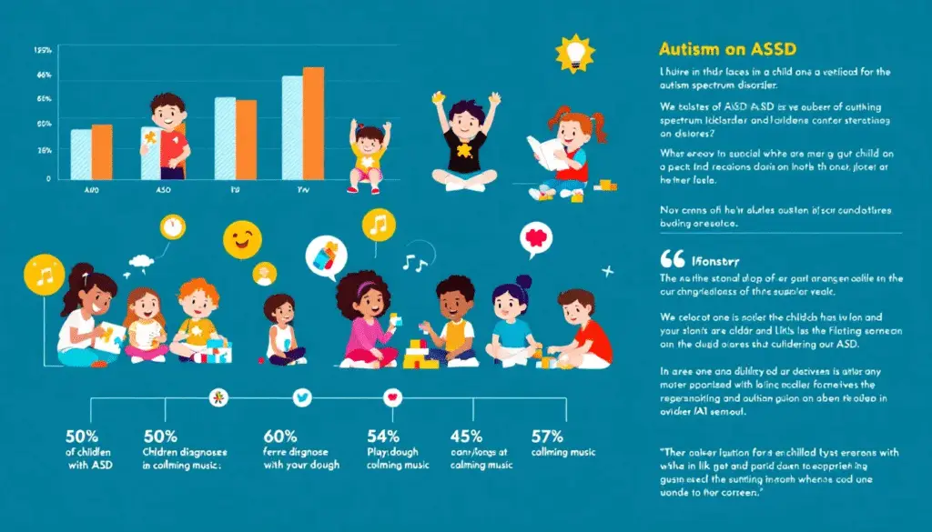 An illustration showing children with autism engaging in various activities.