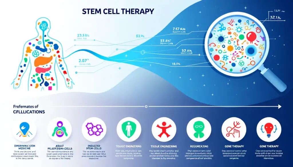 An overview of stem cell therapy, showcasing various stem cells and their potential applications.